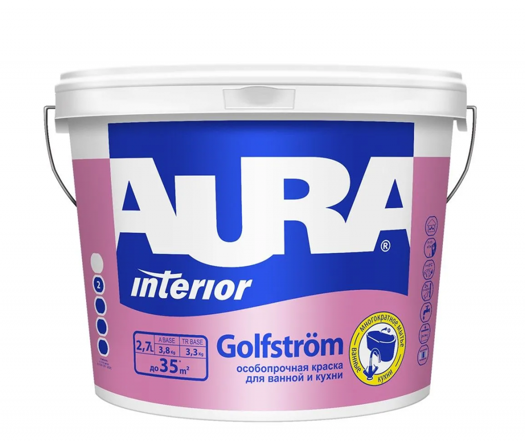 Краска для ванной и кухни AURA Golfstrom K0094 особопрочная 2,7л  