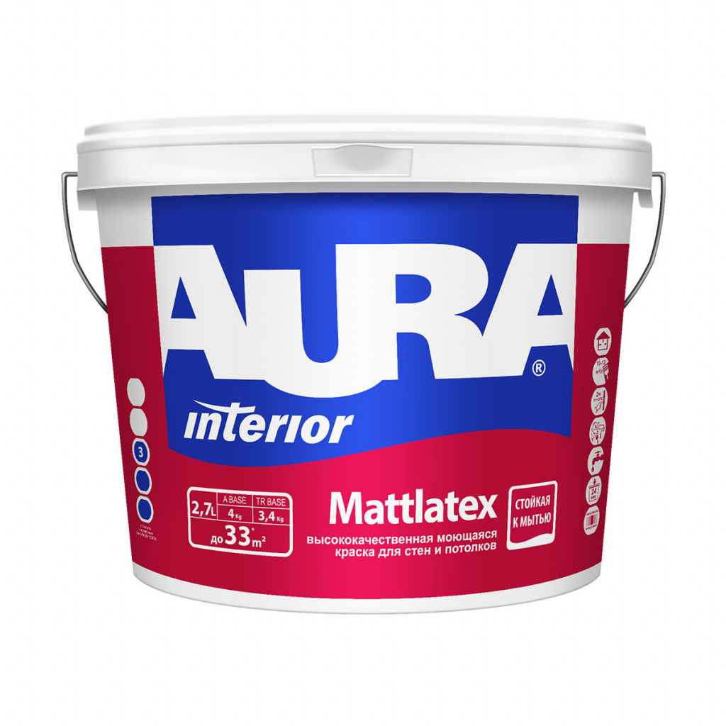 Краска для стен и потолков AURA Mattlatex K0339 моющаяся 2,7 л  