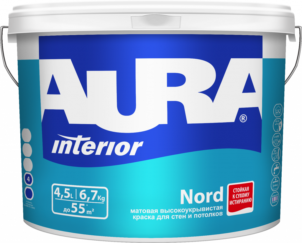 Краска для стен и потолков AURA Nord K0353 матовая 4,5 л 
