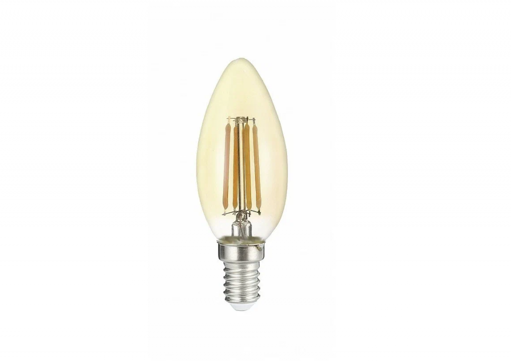 Лампа сетодиодная декоративная Jazzway LED 6w E14 4000K свеча золотая филамент 230/50 