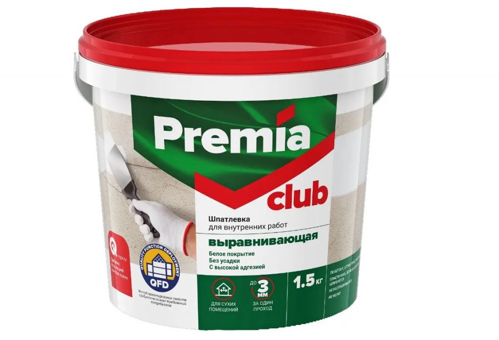 Шпатлевка Premia Club для внутренних работ выравнивающая 1,5 кг 