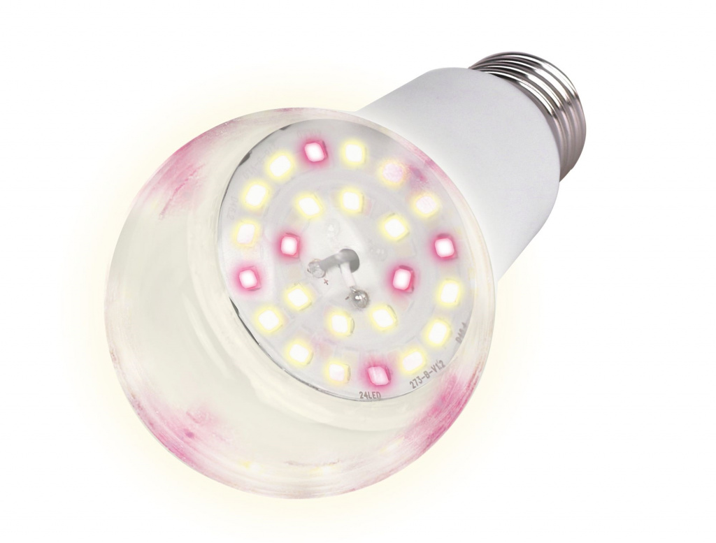 Лампа светодиодная для растений LED-A60-10W/SPFB/E27/CL PLP30WH форма A, прозрачная