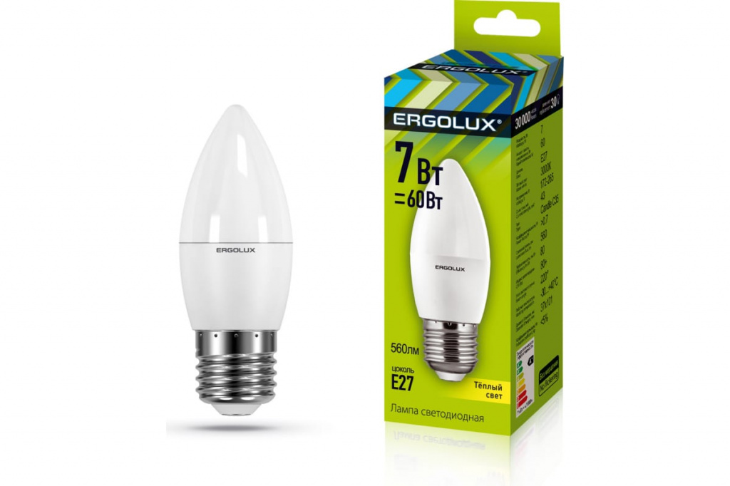 Лампа светодиодная Ergolux C35-7W-E27-3K 3000K матовая свеча