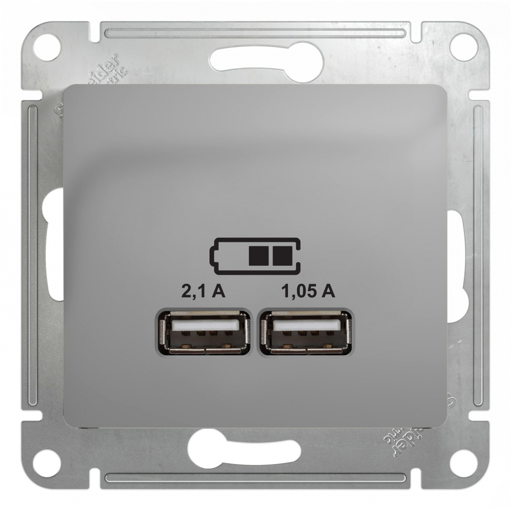 Розетка USB Schneider Electric GLOSSA GSL000333 5В/2100мА алюминий