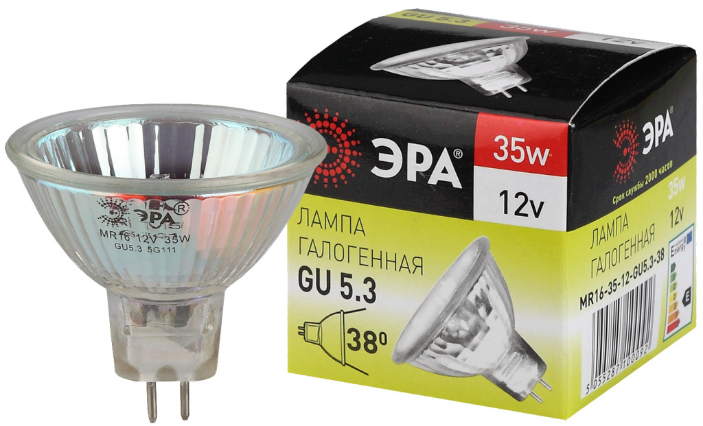 Лампа галогенная ЭРА софит GU5.3-MR16-35W-12V-Cl теплый белый свет