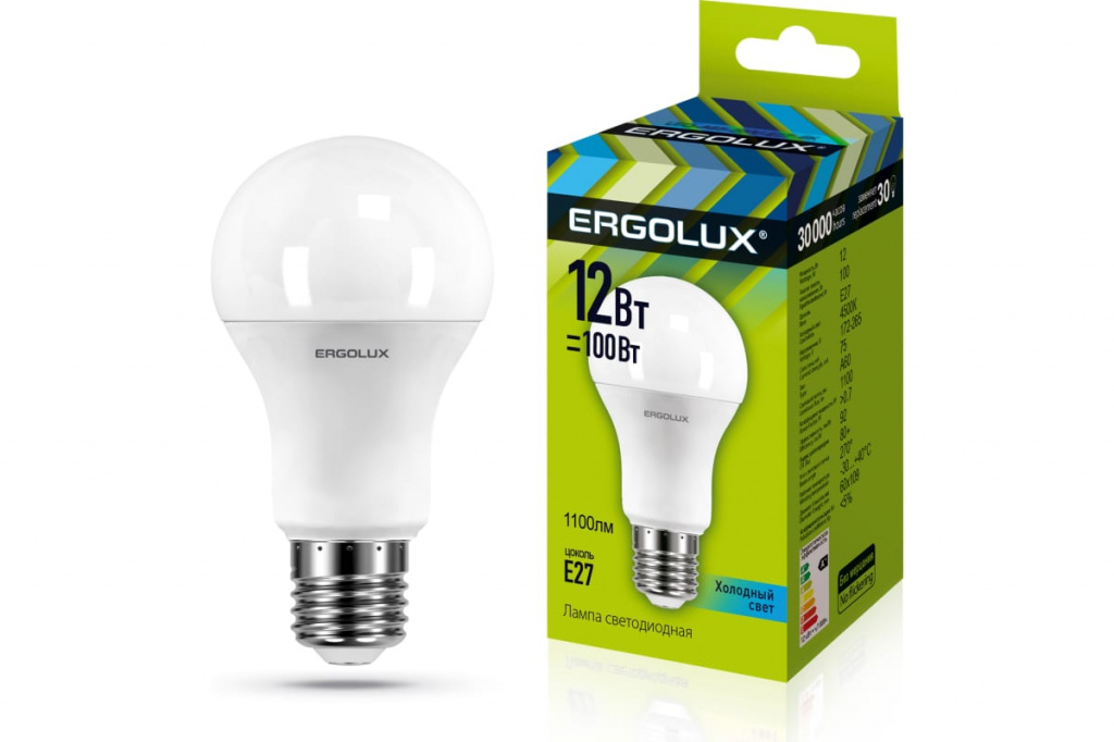 Лампа светодиодная Ergolux A60-12W-E27-4K 4500K матовая груша