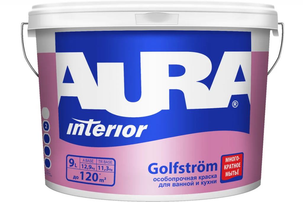 Краска для ванной и кухни AURA Golfstrom K0095 особопрочная  9 л  