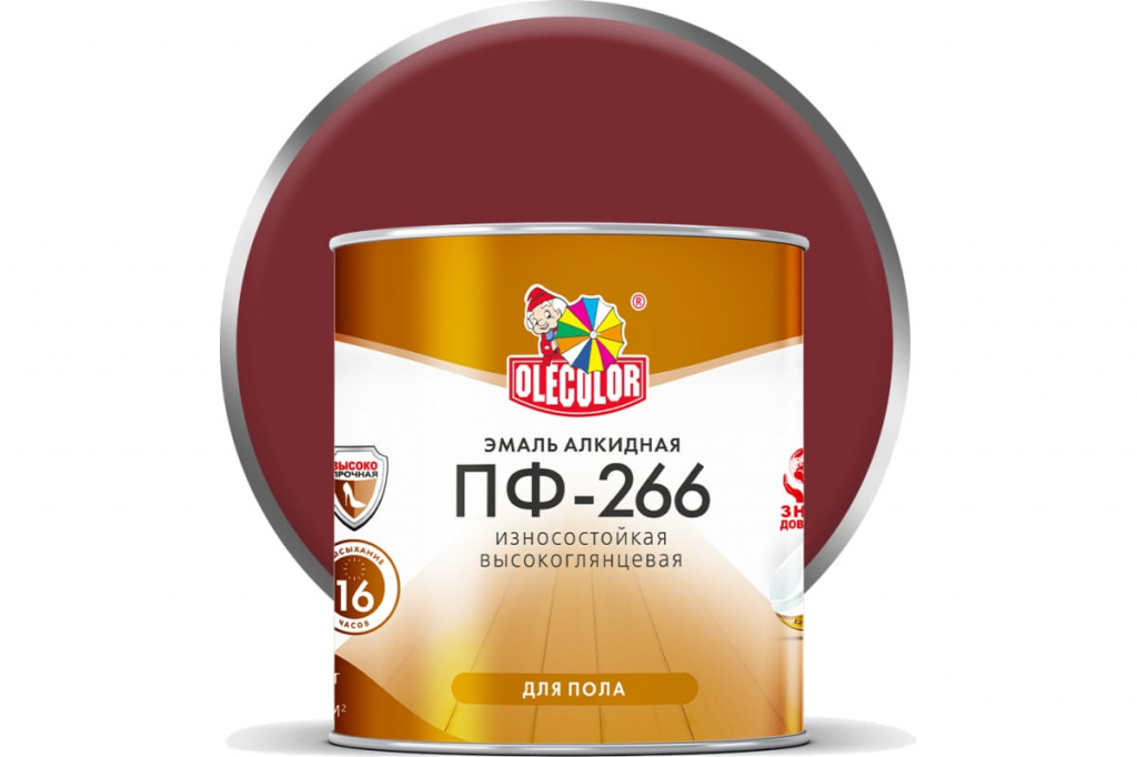 Эмаль для пола ПФ-266 Olecolor красно-коричневая 1,9 кг 4300000273