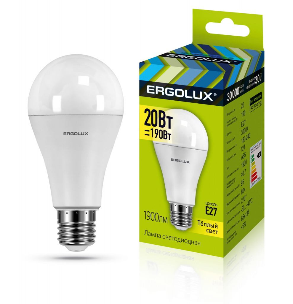 Лампа светодиодная Ergolux LED-A65-20W-E27-3K груша