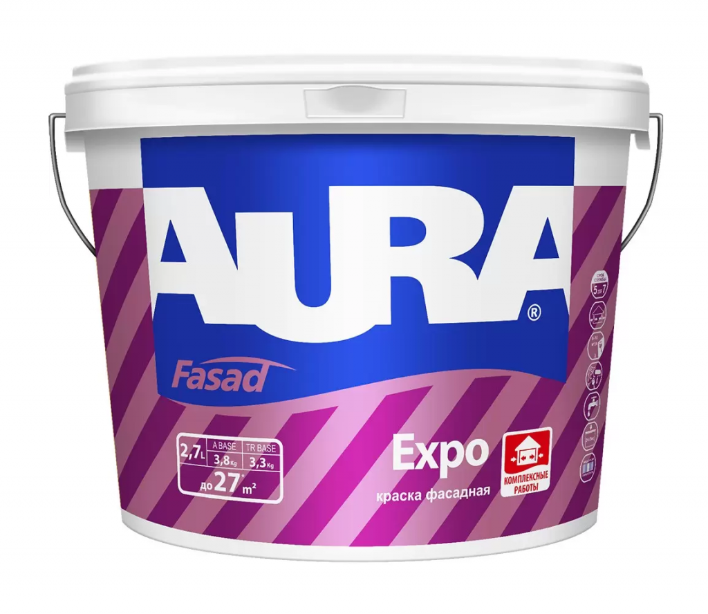 Краска фасадная Aura Fasad Expo K0166 белая 2,7 л   