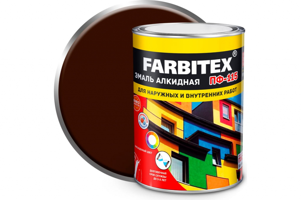 Эмаль ПФ-115 Farbitex шоколадный 0,8 кг 4300006011