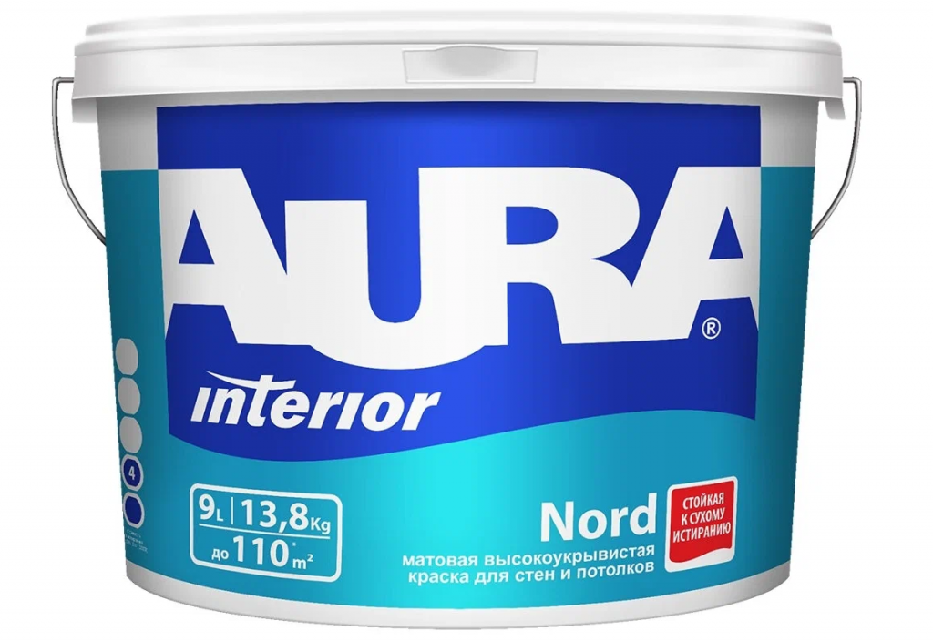 Краска для стен и потолков AURA Nord K0070 матовая 9 л 