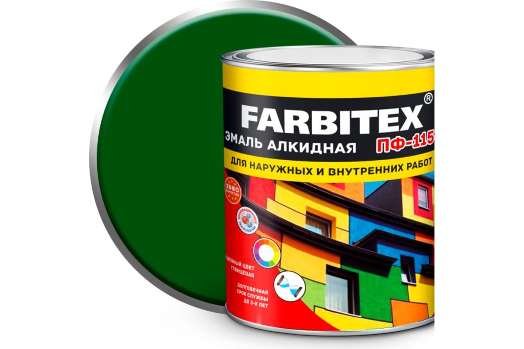 Эмаль ПФ-115 Farbitex ярко-зеленая 2,7 кг 4300001601