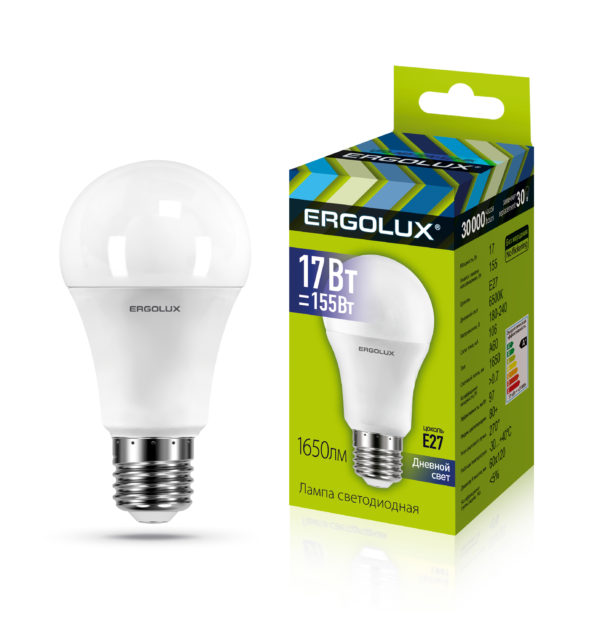 Лампа светодиодная Ergolux LED-A60-17W-E27-6K 6500K груша, дневной свет