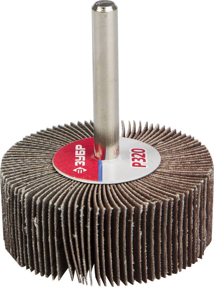 Круг шлифовальный ЗУБР МАСТЕР веерный лепестковый, 20х50 мм; P320, тип КЛО на шпильке 36601-320