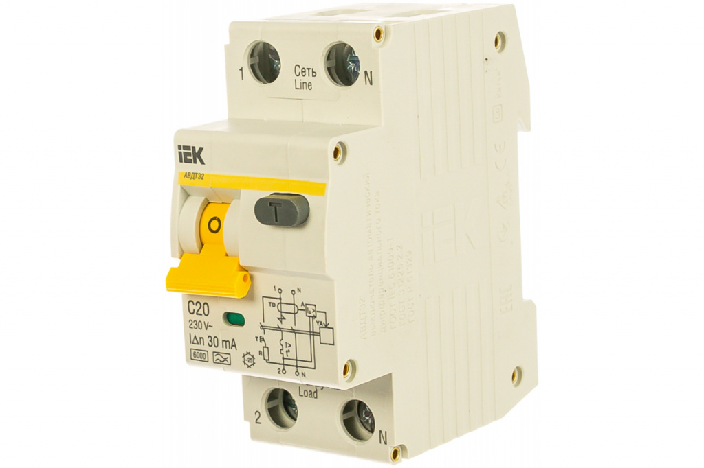 Выключатель автоматический дифференциального тока IEK АВДТ32 C20 