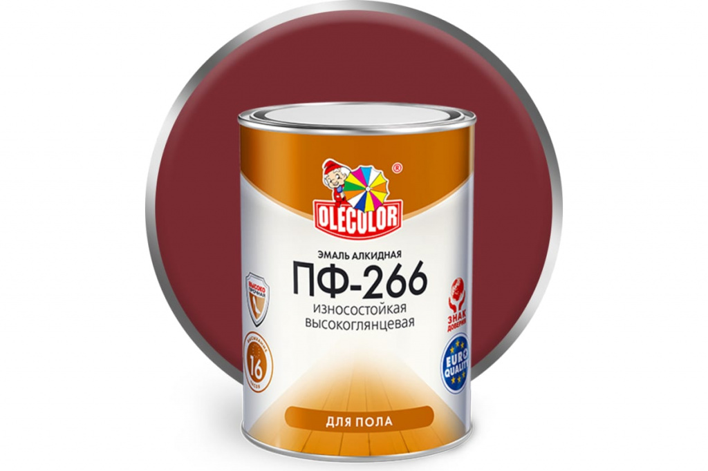 Эмаль для пола ПФ-266 Olecolor красно-коричневая 0,9 кг 4300000272