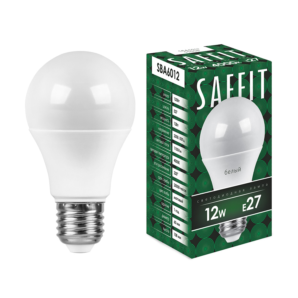 Лампа светодиодная SAFFIT SBA6012 E27 12W 4000K шар