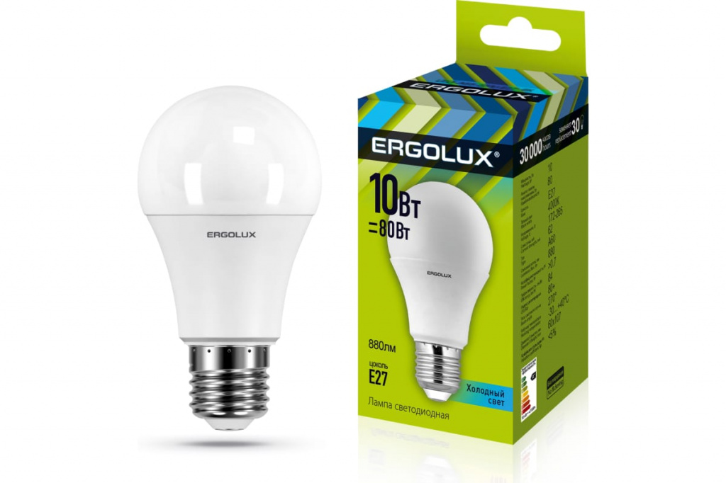Лампа светодиодная Ergolux A60-10W-E27-4K матовая груша
