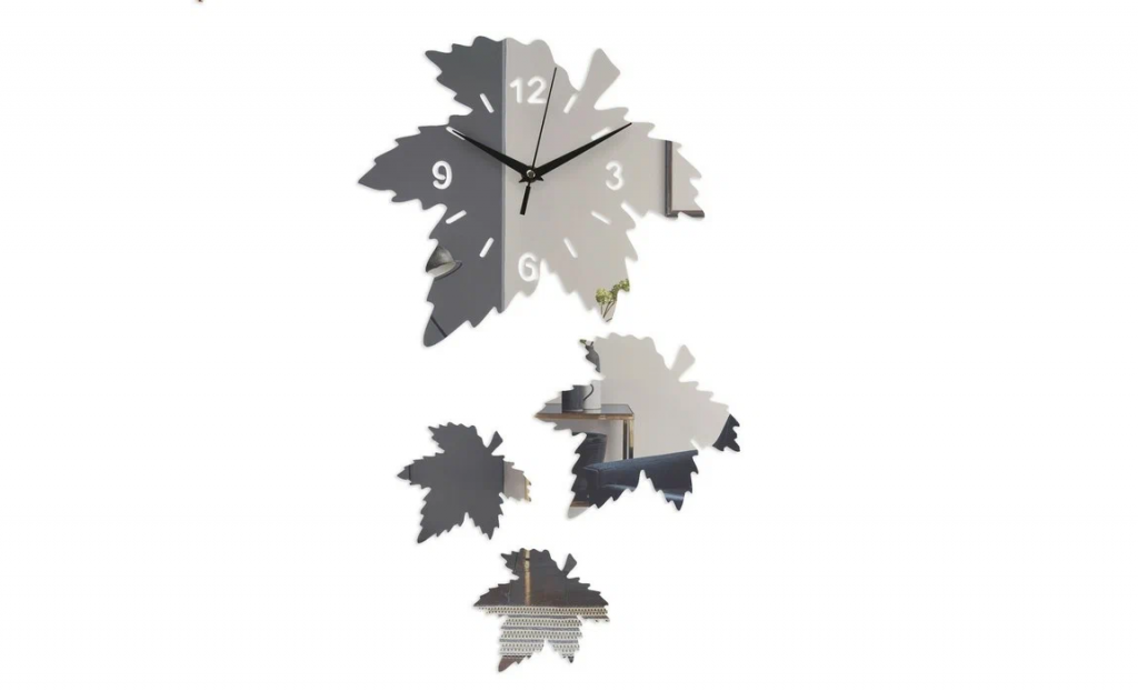 Часы-наклейка Кленовый лист серебро127206