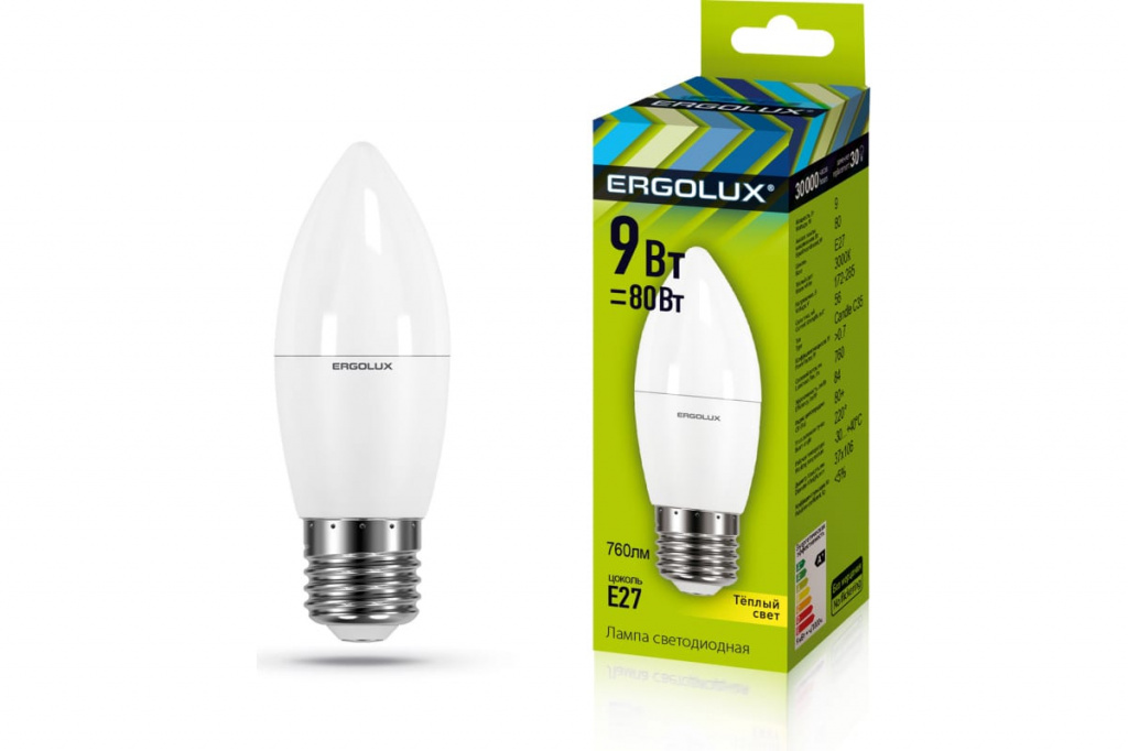 Лампа светодиодная Ergolux C35-9W-E27-3K 3000K матовая свеча