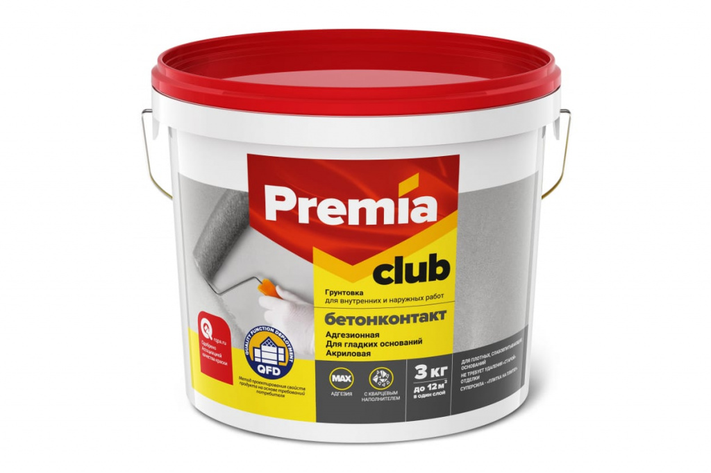 Грунтовка PREMIA CLUB бетонконтакт, адгезионная 3 кг