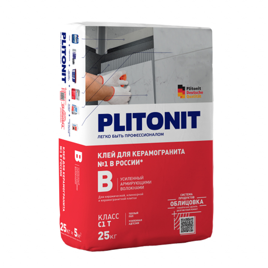 Клей для плитки Plitonit В усиленный с армирующими волокнами 25 кг 