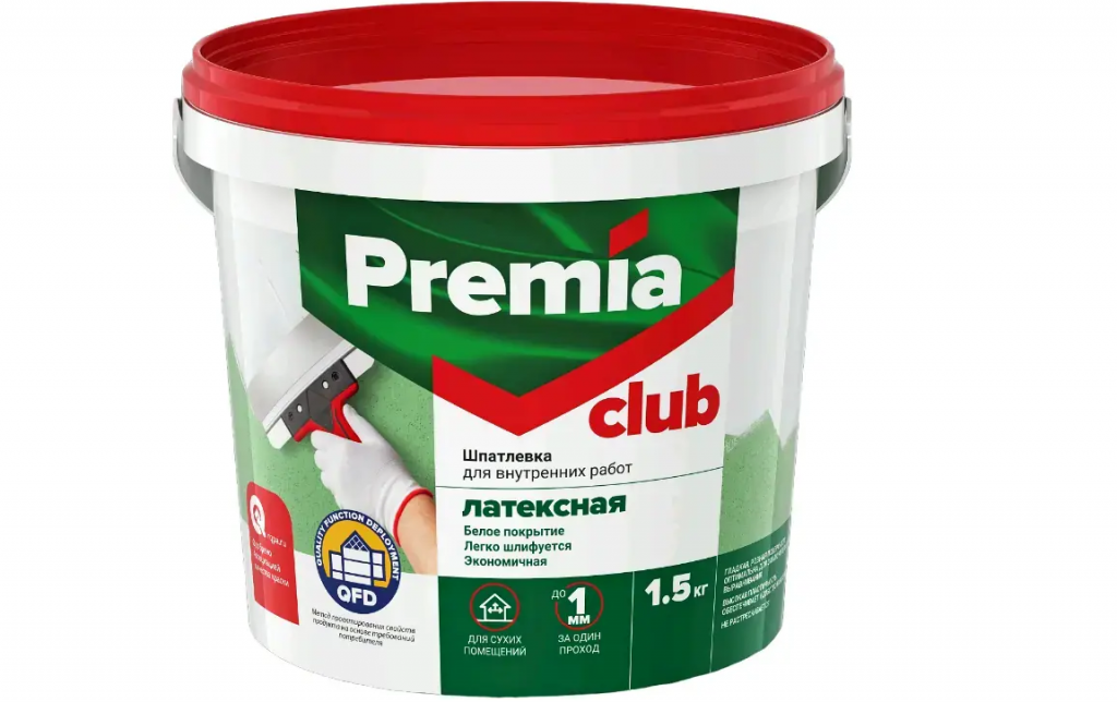 Шпатлевка латексная PREMIA CLUB для внутренних работ 1,5 кг Ярославские краски 