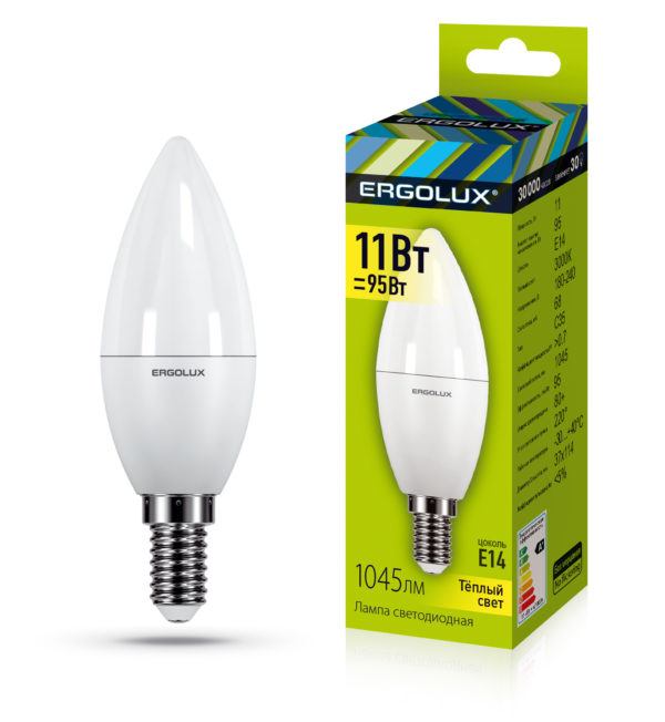 Лампа светодиодная Ergolux LED-C35-11W-E14-3K 3000K матовая свеча