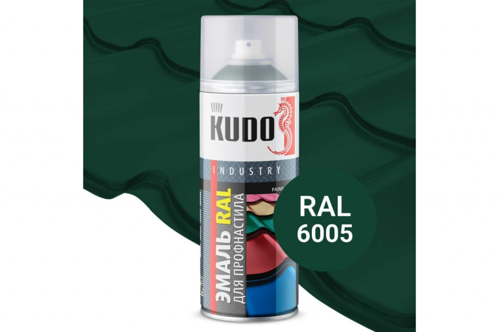 Эмаль для металлочерепицы KUDO KU-06005R RAL 6005 зеленый мох 520 мл 