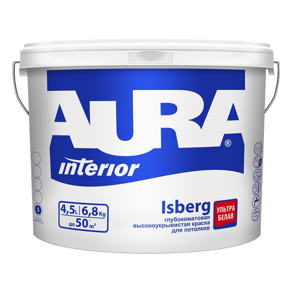 Краска для потолков AURA Isberg K0352 глубокоматовая 4,5 л  