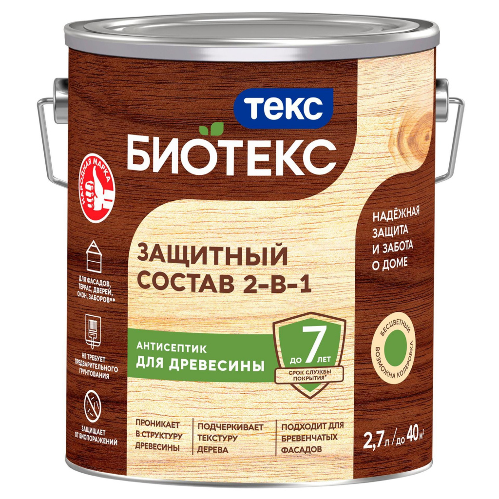 Антисептик Текс Bioteks защитный состав 2в1 махагон 2,7 л 