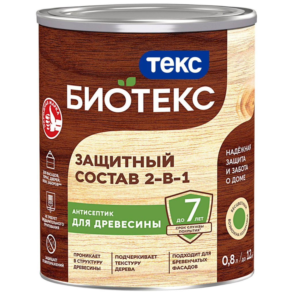 Антисептик Текс Bioteks защитный состав 2в1 орегон 0,8 л 