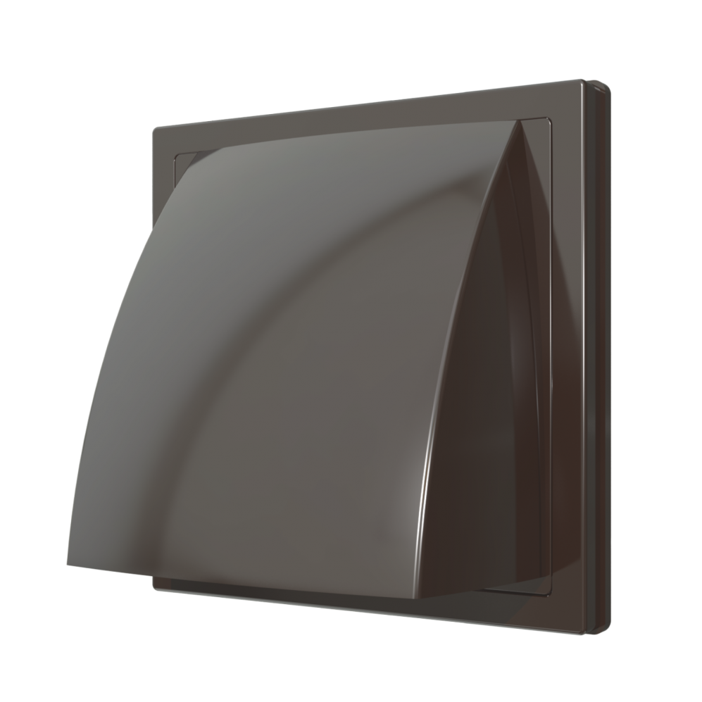 Выход стенной 1515К10ФВ кор вытяжной с обратным клапаном 150х150 мм с фланцем D100 коричневый