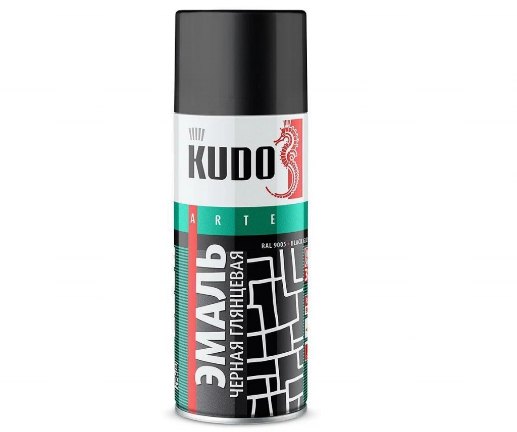 Эмаль универсальная KUDO KU-1002 черная глянцевая 520 мл 