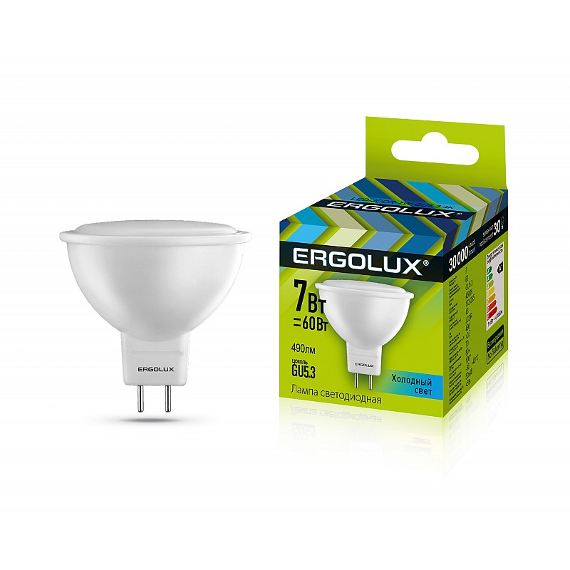 Лампа светодиодная Ergolux MR16 LED-JCDR-7W-GU5.3-4K 4500K софит