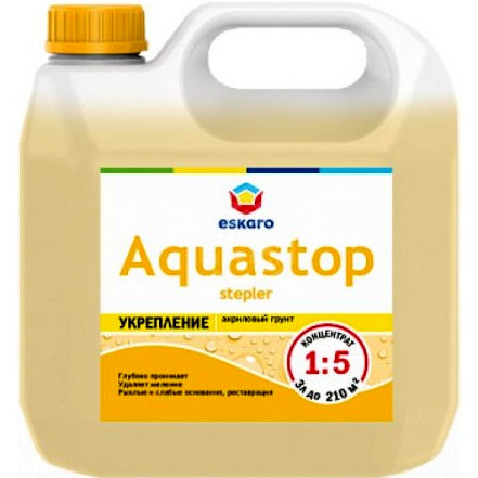 Грунт укрепляющий Eskaro Aquastop Stepler желтый концентрат 1:5, 3 л  