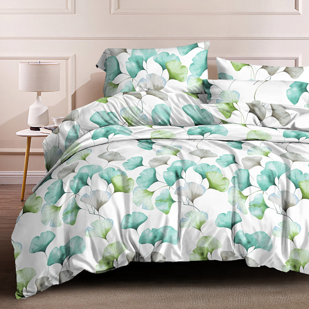 Комплект постельного белья Цветные листья гинко 2-x спальный, полисатин, 4 предмета 