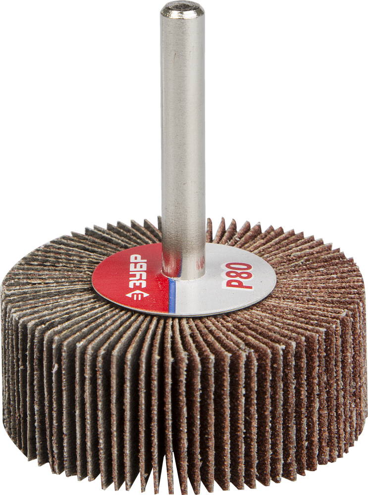 Круг шлифовальный ЗУБР МАСТЕР веерный лепестковый, 50х20 мм, P80, тип КЛО на шпильке 36601-080