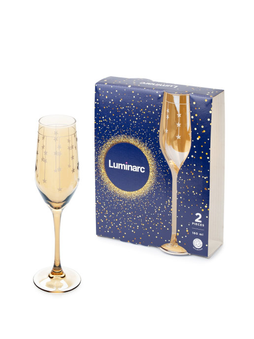 Набор бокалов LUMINARC для шампанского Селест Золотой мед и звезды 2 шт, 160 мл